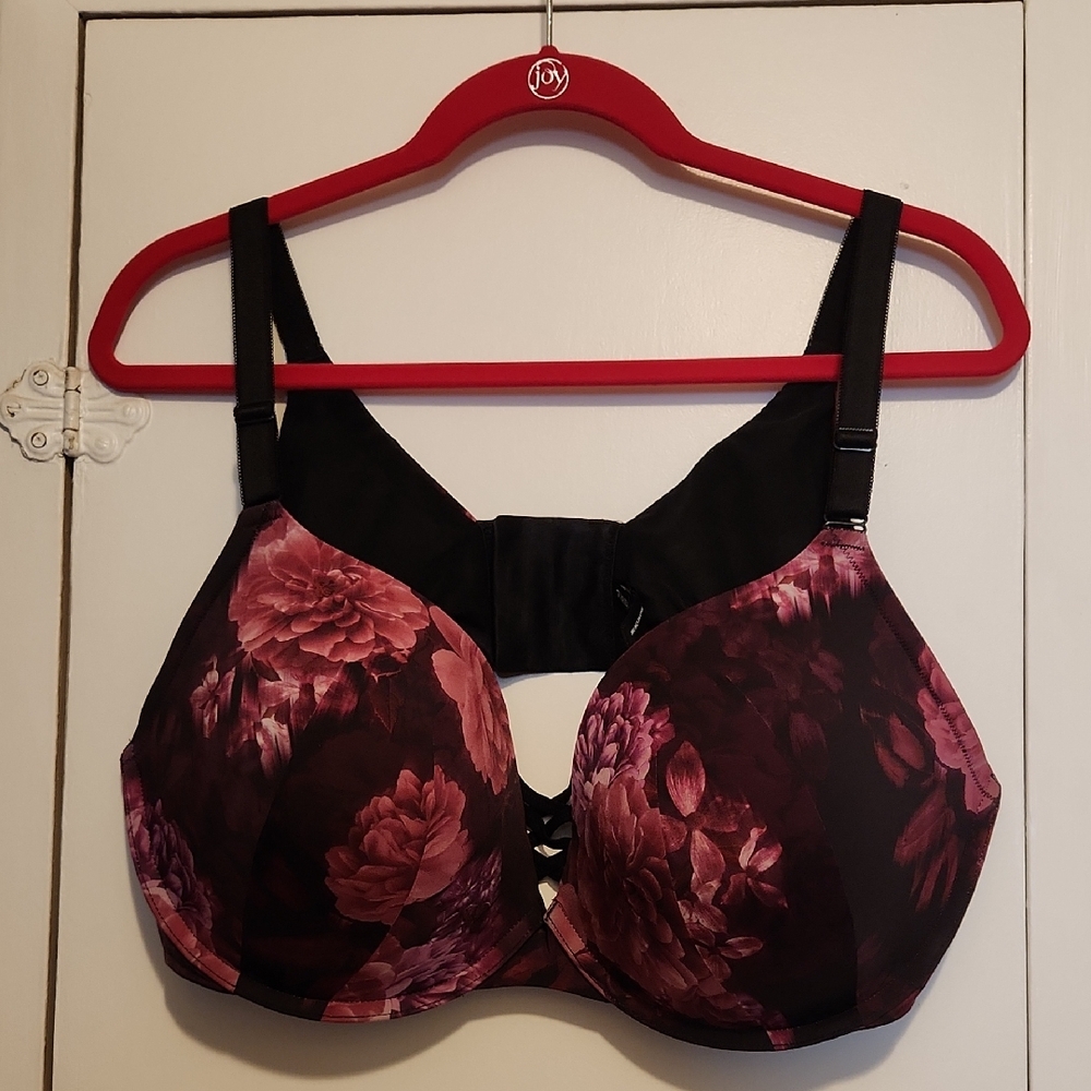 🔥Torrid Black Floral 360° Back Smoothing Push Up Women's Bra